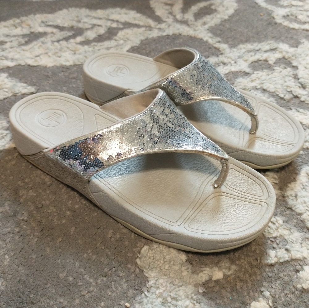 FitFlop silver sequin flip flop sandals